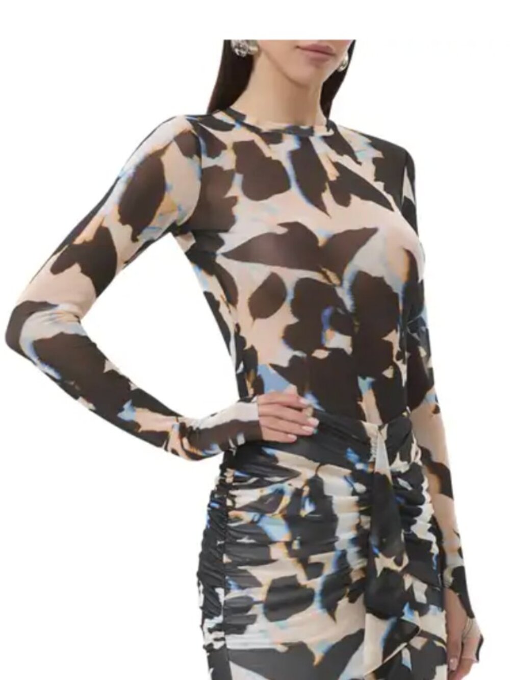 AFRM Kaylee Printed Long Sleeve Mesh Top